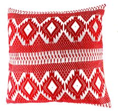 White and Red Embroidered Cotton Cushion Cover