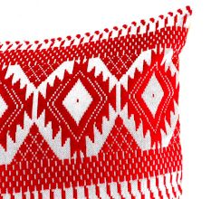 White and Red Embroidered Cotton Cushion Cover