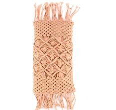 Peach Macrame Pillow Cover With Fringes