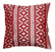Red Kantha Ikat Cotton Embroidered Cushion Cover