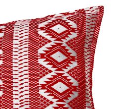 Red Kantha Ikat Cotton Embroidered Cushion Cover