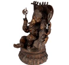 Brass Ganesha Statue With Sheshnag and Laxmi On His Lap