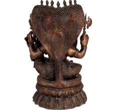 Brass Ganesha Statue With Sheshnag and Laxmi On His Lap