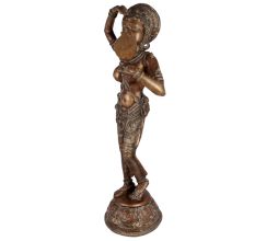 South Indian Brass Lady Looking Into Mirror Statue