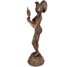 South Indian Brass Lady Looking Into Mirror Statue