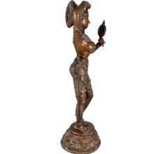 South Indian Brass Lady Looking Into Mirror Statue