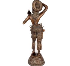 South Indian Brass Lady Looking Into Mirror Statue