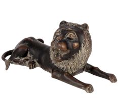 Brass Sitting Lion Statue in Black Finish