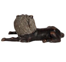 Brass Sitting Lion Statue in Black Finish