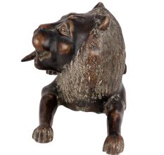 Brass Sitting Lion Statue in Black Finish