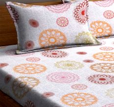 Abstract Flower Print Double Bed Sheet with 2 Pillow Covers