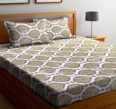 Abstract Grey Patterend Leaf Cotton Bedsheet with 2 Pillow Covers