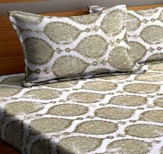 Abstract Grey Patterend Leaf Cotton Bedsheet with 2 Pillow Covers