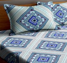 Blue Geometric Polycotton 1 Double King Size Bedsheet with 2 Pillow Covers