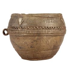 Tribal Brass Rice Measurement Bowl With One Handle
