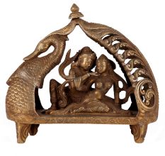 Brass Peacock Boat Radha Krishna Statue