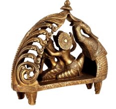 Brass Peacock Boat Radha Krishna Statue