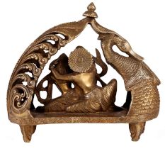 Brass Peacock Boat Radha Krishna Statue
