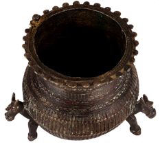 Brass Tribal Carved Planter On Horse Stand In Black Finish