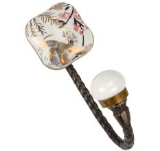 Golden Leaf Bird Square Ceramic Metal Hook Antique Fitting
