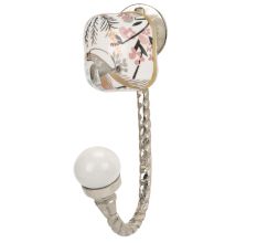 Golden Leaf Bird Square Ceramic Metal Hook Silver Fitting