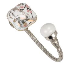 Golden Leaf Bird Square Ceramic Metal Hook Silver Fitting