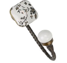 Golden Leaf Flower Square Ceramic Metal Hook Antique Fitting