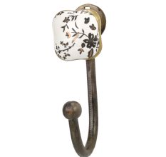 Golden Leaf Flower Square Ceramic Metal Hook Antique Fitting