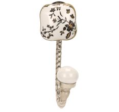 Golden Leaf Flower Square Ceramic Metal Hook Silver Fitting