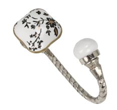 Golden Leaf Flower Square Ceramic Metal Hook Silver Fitting