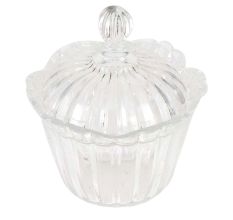 Glass Sugar Bowl With Lid Decorated With Reliefs