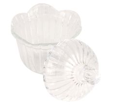 Glass Sugar Bowl With Lid Decorated With Reliefs