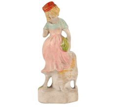Vintage Ceramic Girl with Goat Figurine
