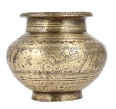 Vintage Used Holy Water Pot With Carved Peacock And Floral Work