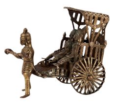 Chariot Pulling Tribal Art Man With Two Persons From Bengal