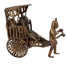 Chariot Pulling Tribal Art Man With Two Persons From Bengal