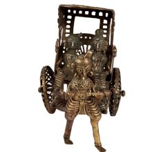Chariot Pulling Tribal Art Man With Two Persons From Bengal