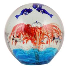 Round Glass Tropical Reef Fish Aquarium Paperweight