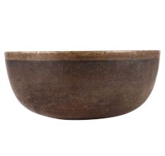 Round Brass Bowl With Dark Patina