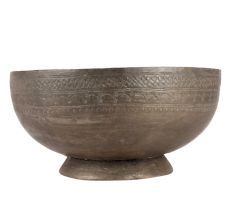Etched Brass Pedestal Bowl In Dark Finish