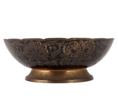 Brass Serving Bowl With Enamel Work Floral Pattern