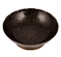 Brass Serving Bowl With Enamel Work Floral Pattern