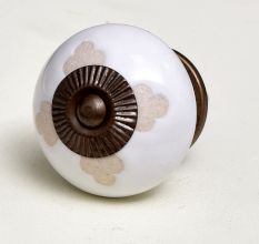 White Etched Ceramic Knob 49