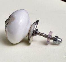 White Etched Ceramic Knob 49