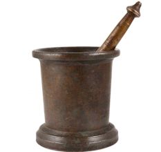 Brass Okhli Mortar And Pestle With Black Patina