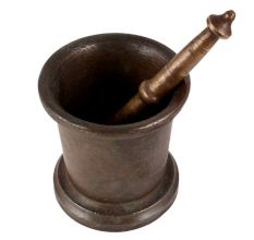 Brass Okhli Mortar And Pestle With Black Patina