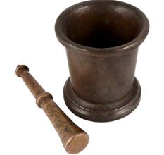 Brass Okhli Mortar And Pestle With Black Patina