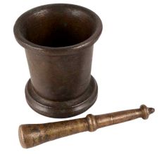 Brass Okhli Mortar And Pestle With Black Patina