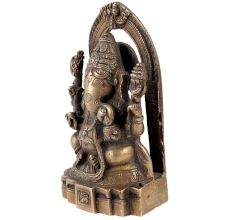 Sitting Brass Ganesha  Statue With Arch