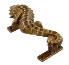 Brass Sea Horse Door Handle In Antique Golden Finish